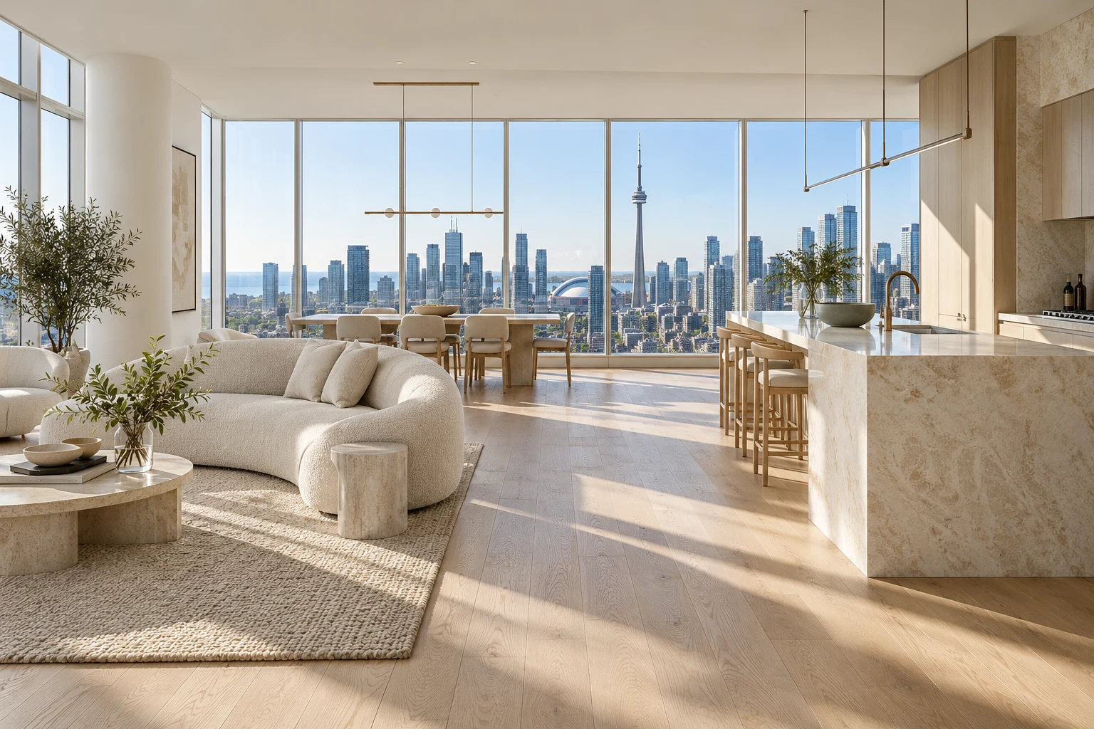 Illustrative Toronto penthouse living space with skyline views