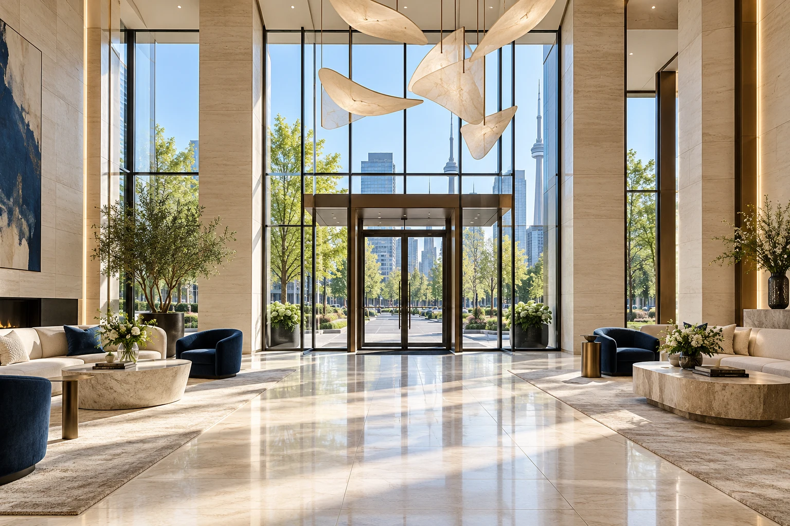 Architectural concept of a bright condo entrance lobby