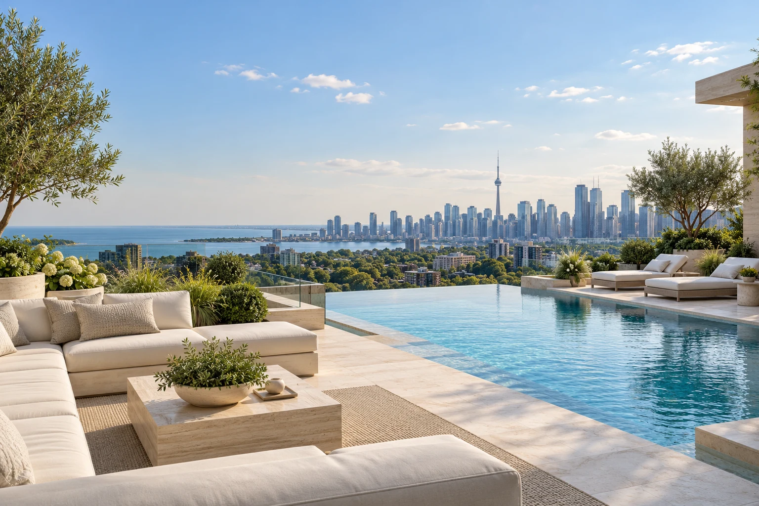 Concept rooftop pool and terrace overlooking the Toronto skyline